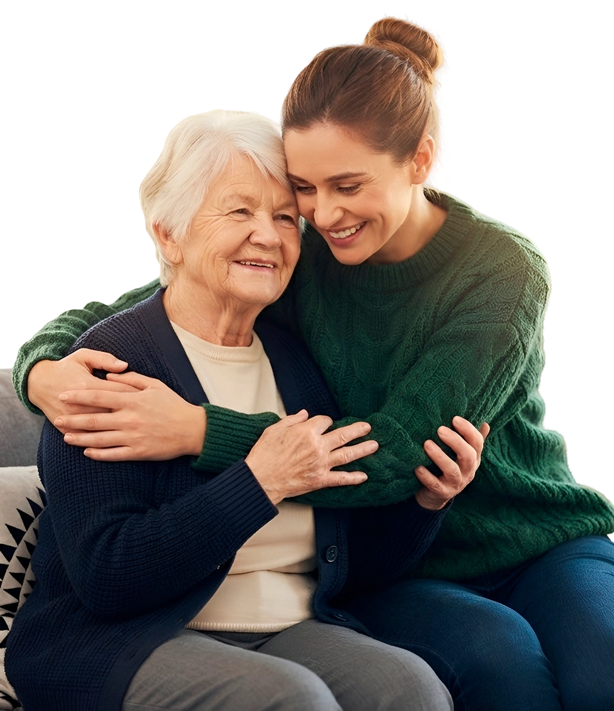 A resident embracing a family member